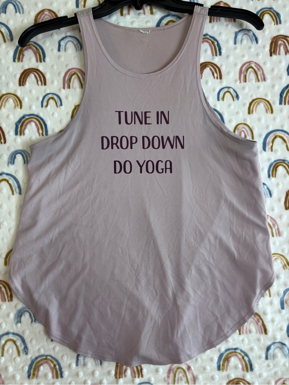 Fabletics Lavender Tank with Dark Purple Motivational Print